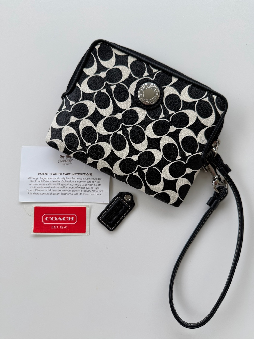 Coach Black & White  Wristlet Pouch Like New (see note below)